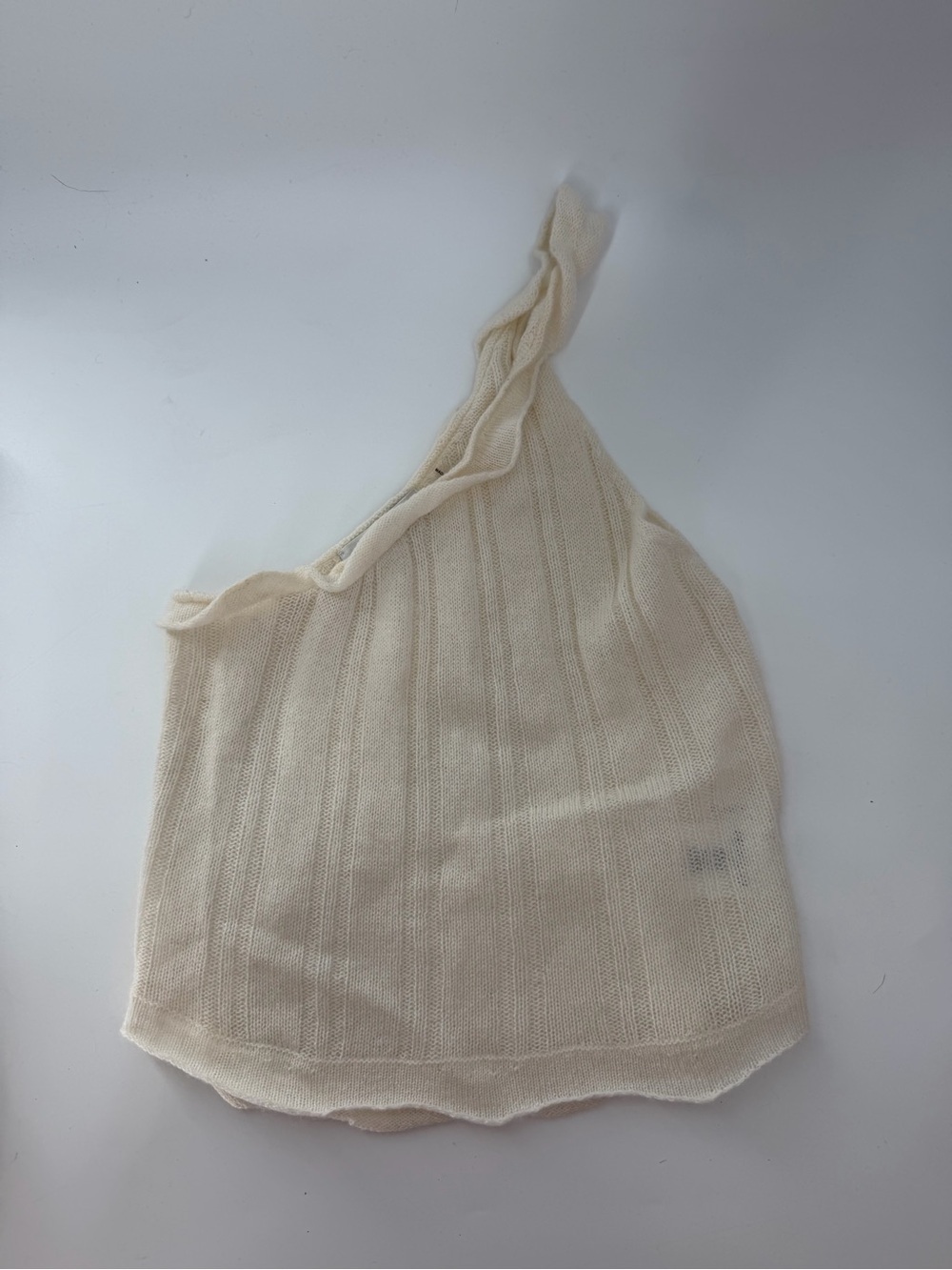 Guizio Wool Cashmere Blend Dainty Knitted One Shoulder Asymmetric Raw Edge Top